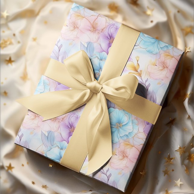 PAPEL DE PRESENTE ANIVERSÁRIO FLORAL ROMÂNTICO DA GAROTA PASTEL (ANNIVERSARY FLORAL WRAPPING PAPER)