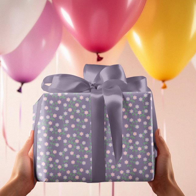Papel De Presente Aniversário Floral Roxo (Criador carregado)
