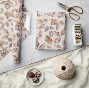 Papel De Presente Aniversário Folhas de Outono Laranja Marrom