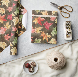Papel De Presente Aniversário Folhas Verdes Amarelas Vermelhas de Ou
