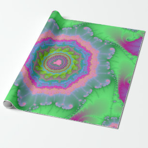 Papel De Presente Aniversário Fractal Verde e Pêssego