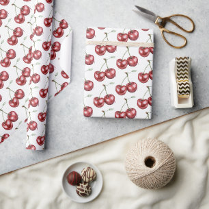 Papel De Presente Aniversário Fruta Cerejas Vermelhas