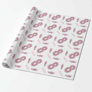 Papel De Presente Aniversário Grande 8ª Rapariga Rosa Flores Verde F