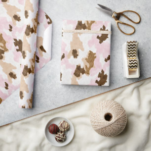 Papel De Presente Aniversário Impressão de Vaca Rosa Creme Marrom Br