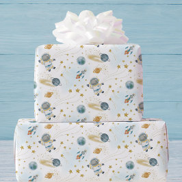 Papel De Presente Aniversário Infantil Astronauta Espaço Exterior