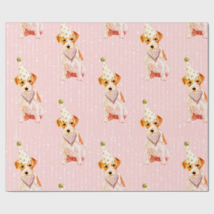 Papel De Presente Aniversário Jack Russell Dog Pink Party Hat