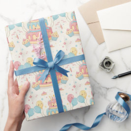 Papel De Presente Aniversário Kawaii - Bolo e Bolinhos Fofo