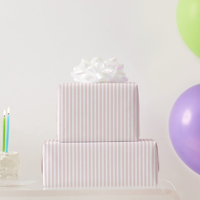 Papel De Presente Aniversário Listras Brancas Rosa (Presentes para festas)