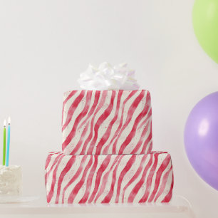 Papel De Presente Aniversário Listras Caprichosas Vermelho Branco