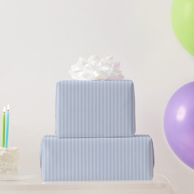 Papel De Presente Aniversário Listras Duplas Brancas Azuis (Presentes para festas)