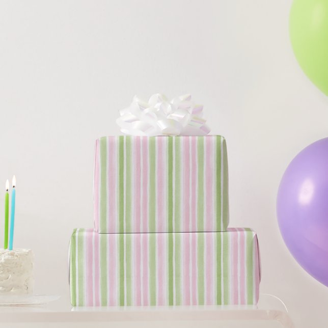 Papel De Presente Aniversário Listras Rosa Verde Rosa Menina (Presentes para festas)