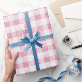 Papel De Presente Aniversário Listras Xadrez Branco Rosa