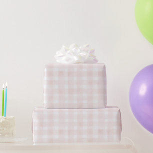 Papel De Presente Aniversário Listras Xadrez Branco Rosa Rubor