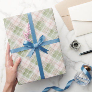 Papel De Presente Aniversário Listras Xadrez Rosa Verde