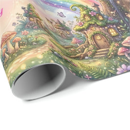 Papel De Presente Aniversário Mágico do País das Fadas Arco-íris