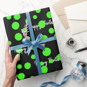 Papel De Presente Aniversário Neon Green Pontos em Preto
