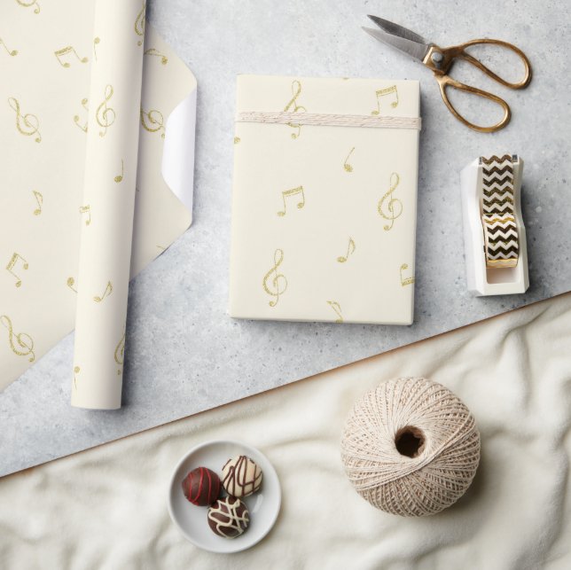 Papel De Presente Aniversário Notas Musicais Ouro Branco (Artesanato)
