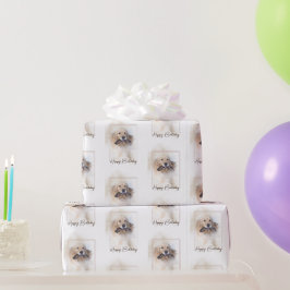 Papel De Presente Aniversário Ouro Retriever com Leash