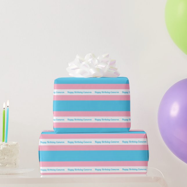 Papel De Presente Aniversário Personalizado Bandeira Transgênero (Presentes para festas)