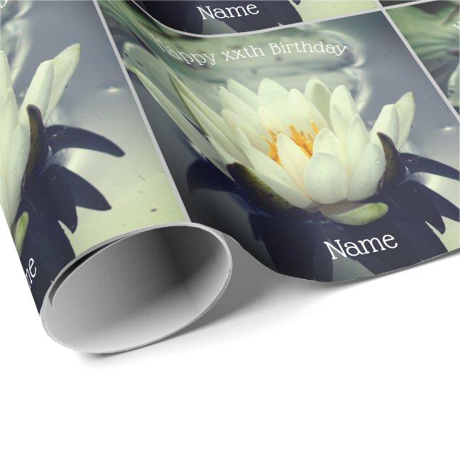 Papel De Presente Aniversário Personalizado da Água Lily Lotus Flowe (Ponta do rolo)