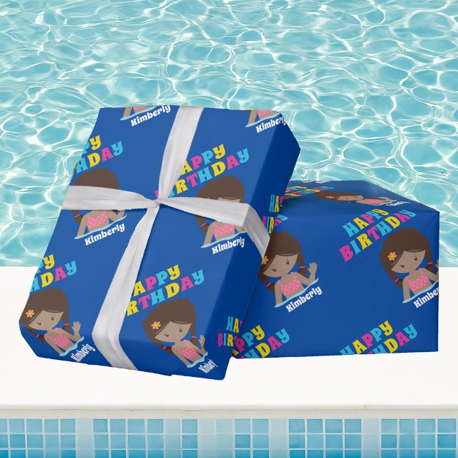 Papel De Presente Aniversário Personalizado da Piscina Africana Amer (Criador carregado)