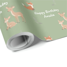 Papel De Presente Aniversário Personalizado de Animal da Floresta