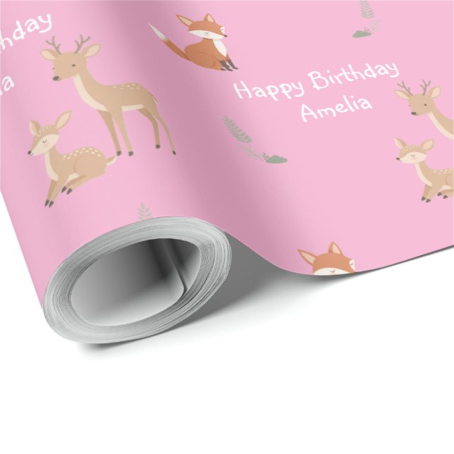 Papel De Presente Aniversário Personalizado de Animal da Floresta (Ponta do rolo)