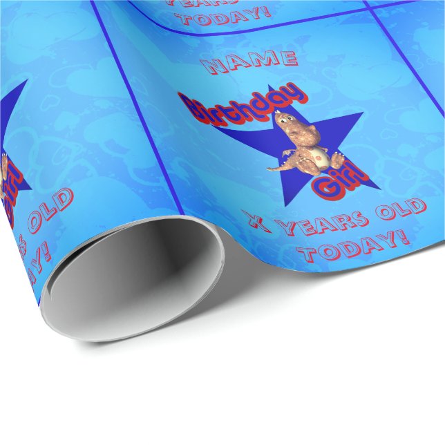 Papel De Presente Aniversário Personalizado Dinossauro Bonito de Rap (Ponta do rolo)