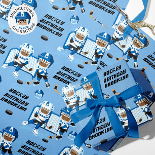 Papel De Presente Aniversário Personalizado do Hockey de Menino Negr