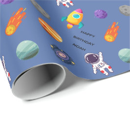 Papel De Presente Aniversário Personalizado no Espaço Sideral