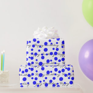 Papel De Presente Aniversário Pontos Azuis Em Branco 