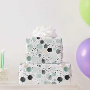 Papel De Presente Aniversário Pontos Creme Preto Menta Caprichoso