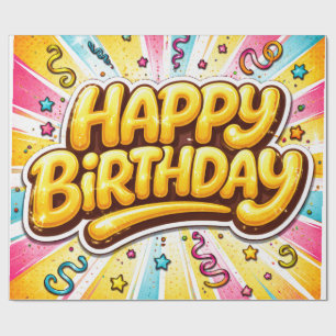 Papel De Presente Aniversário Pop — Celebração com Letras Balão🎉