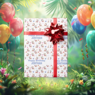 Papel De Presente Aniversário Puppy Pattern colorido