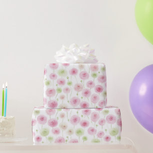 Papel De Presente Aniversário Ranunculus Floral Rosa Hortelã