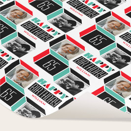 Papel De Presente Aniversário Retro Cube Foto 65th Red Green White