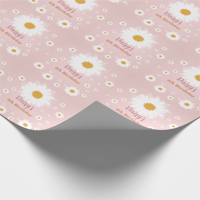Papel De Presente Aniversário Rosa Daisy Qualquer Idade  (Ponta)