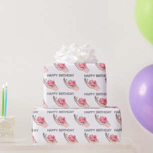 Papel De Presente Aniversário Rosa Em Mão