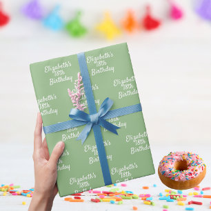 Papel De Presente Aniversário sábio verde-branco