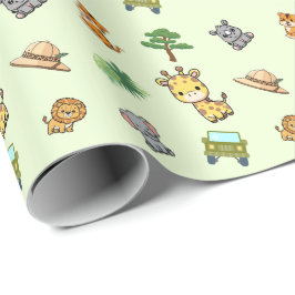 Papel De Presente Aniversário Safari Verde Claro