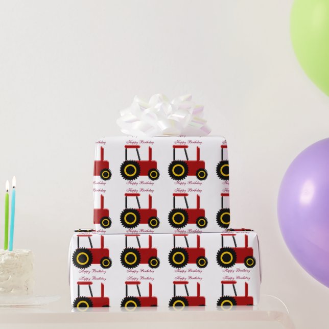 Papel De Presente Aniversário Trator Vermelho (Presentes para festas)