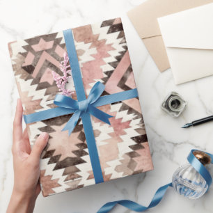 Papel De Presente Aniversário Tribal Rosa Castanho