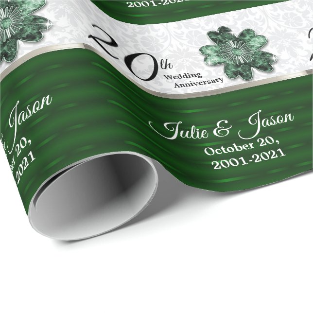 Papel De Presente Aniversário Verde 20 Emerald | DIY Texto (Ponta do rolo)