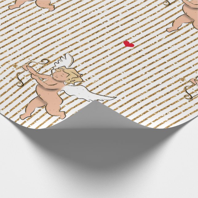 Papel De Presente Anjo cupido do dia dos namorados em branco e doura (Ponta)