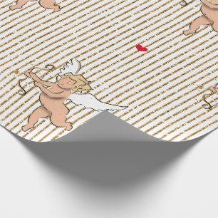 Papel De Presente Anjo cupido namorados em branco e ouro