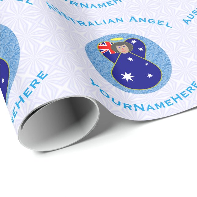 Papel De Presente Anjo da Bandeira Australiana em Círculo Azul sobre (Ponta do rolo)