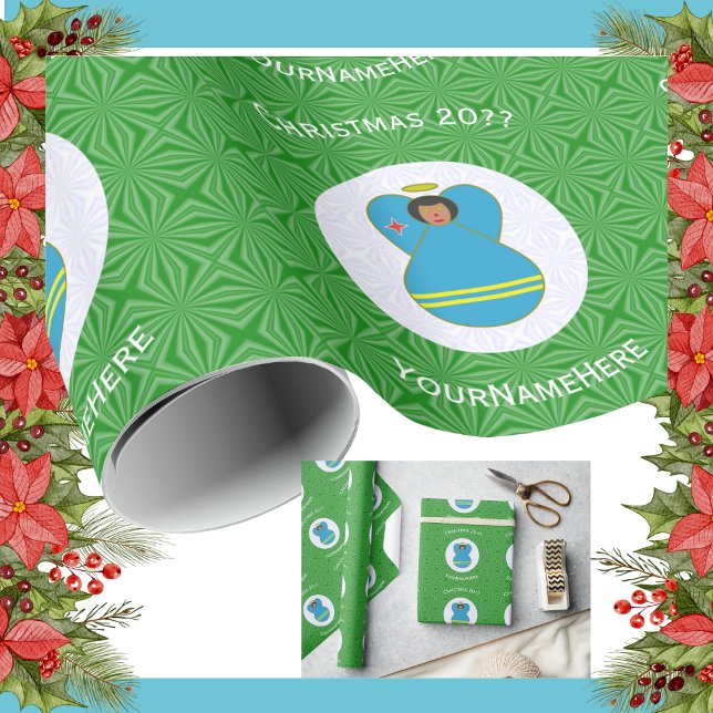 Papel De Presente Anjo da Bandeira de Aruba Natal Personalizado  (Criador carregado)