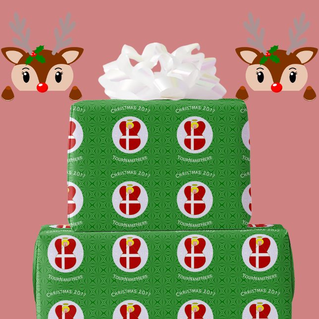 Papel De Presente Anjo de Natal da Bandeira Dinamarquesa Personaliza (Criador carregado)