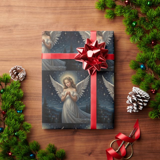 Papel De Presente Anjo de Natal Noite Estrelada  (Presente de Natal)