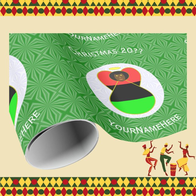 Papel De Presente Anjo de Natal Personalizado com Bandeira Afro-Amer (Criador carregado)
